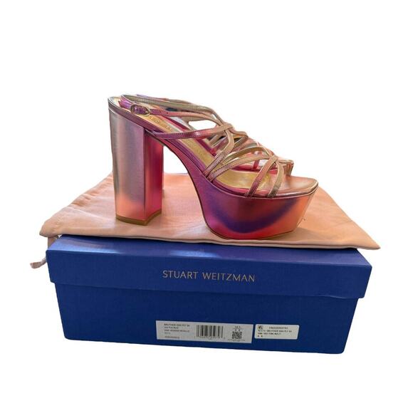 Stuart Weitzman Women's Hot Pink BarelyThere Square High Platform Sandal Size 8B - Picture 4 of 10